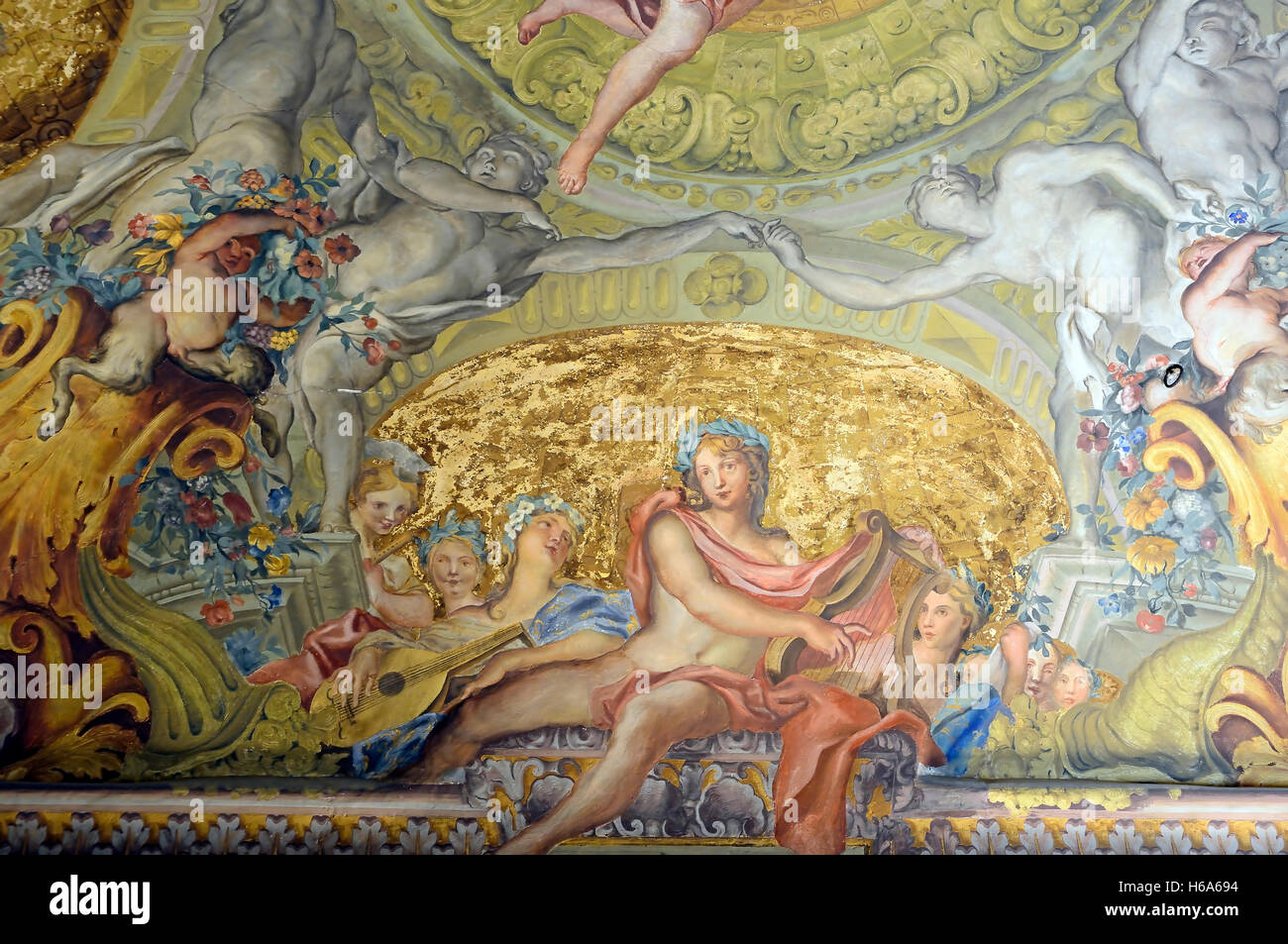 Deckengemälde, Palazzo Pitto; Weltkulturerbe UNESCO Website Via del Campo 1; Rolli Paläste; Genua; Ligurien; Italien Stockfoto
