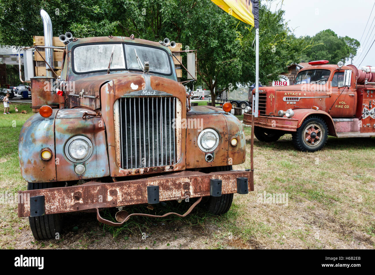 St. Saint Augustine Florida, antik, LKW, Feuerwehrauto, verrostet, Besucher Reise Reise Reise Tourismus Wahrzeichen Kultur Kultur Kultur, Urlaub Stockfoto