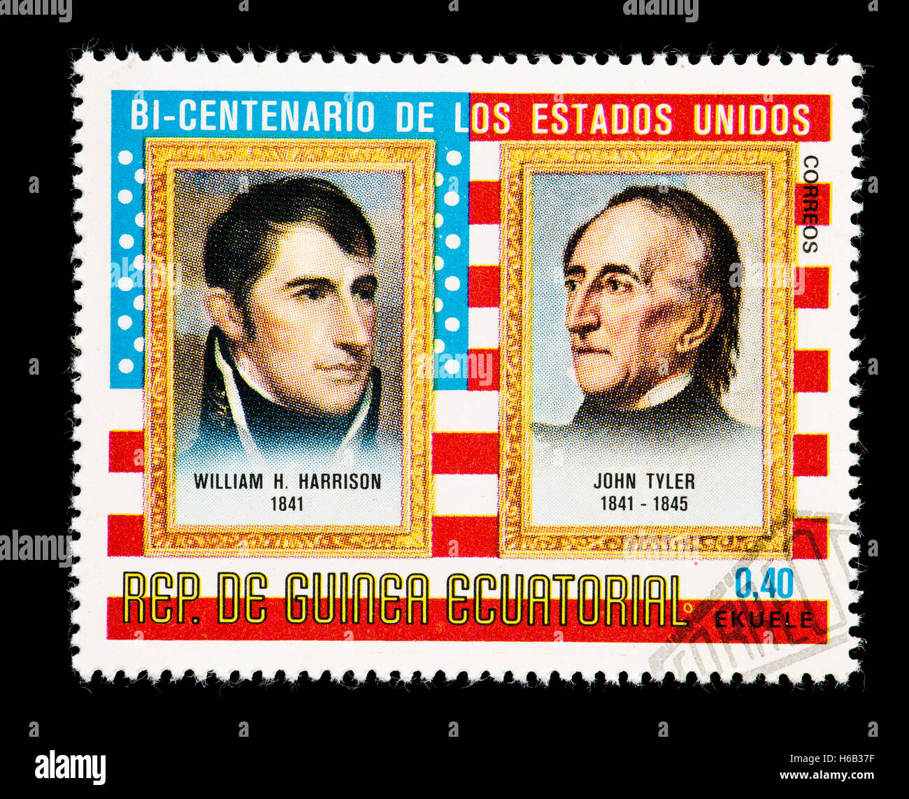 Briefmarke aus Äquatorialguinea Darstellung Andrew Johnson und ehemaligen US-Präsidenten Ulysses S. Grant. Stockfoto