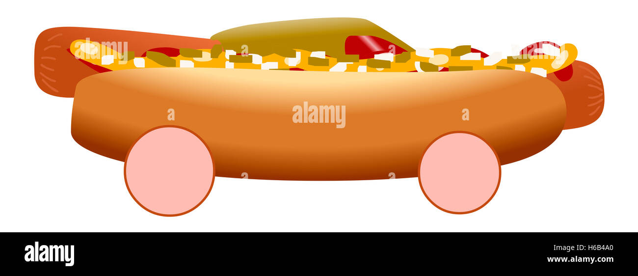 Hot-Dog racing Auto Metapher isoliert Abbildung Stockfoto