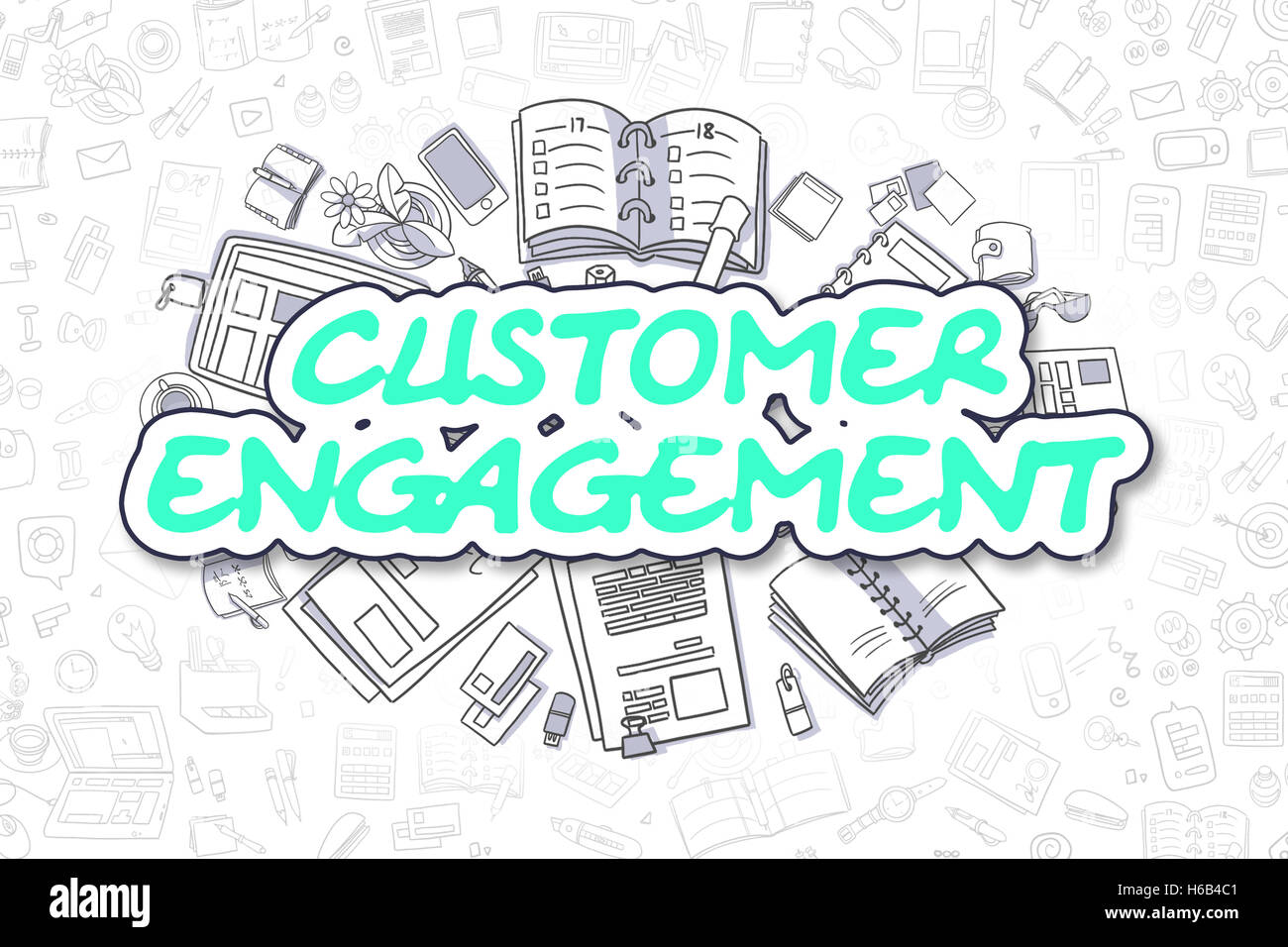 Kundenbindung - Doodle grünen Text. Business-Konzept. Stockfoto