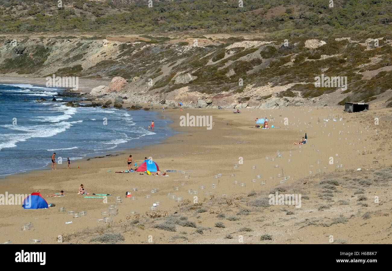 Geschützten Bereich um Schildkröte Nistplätze am Lara Strand auf der Akamas-Halbinsel, Republik Zypern Stockfoto