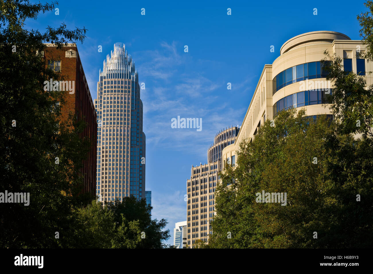 Architektur, Gebäude in der Stadt Charlotte, NC Stockfoto