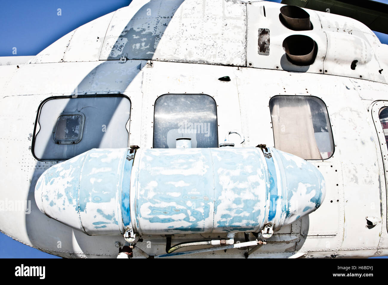 Alten Luft- und Rettung Hubschrauber mit Rettungsinsel Stockfoto