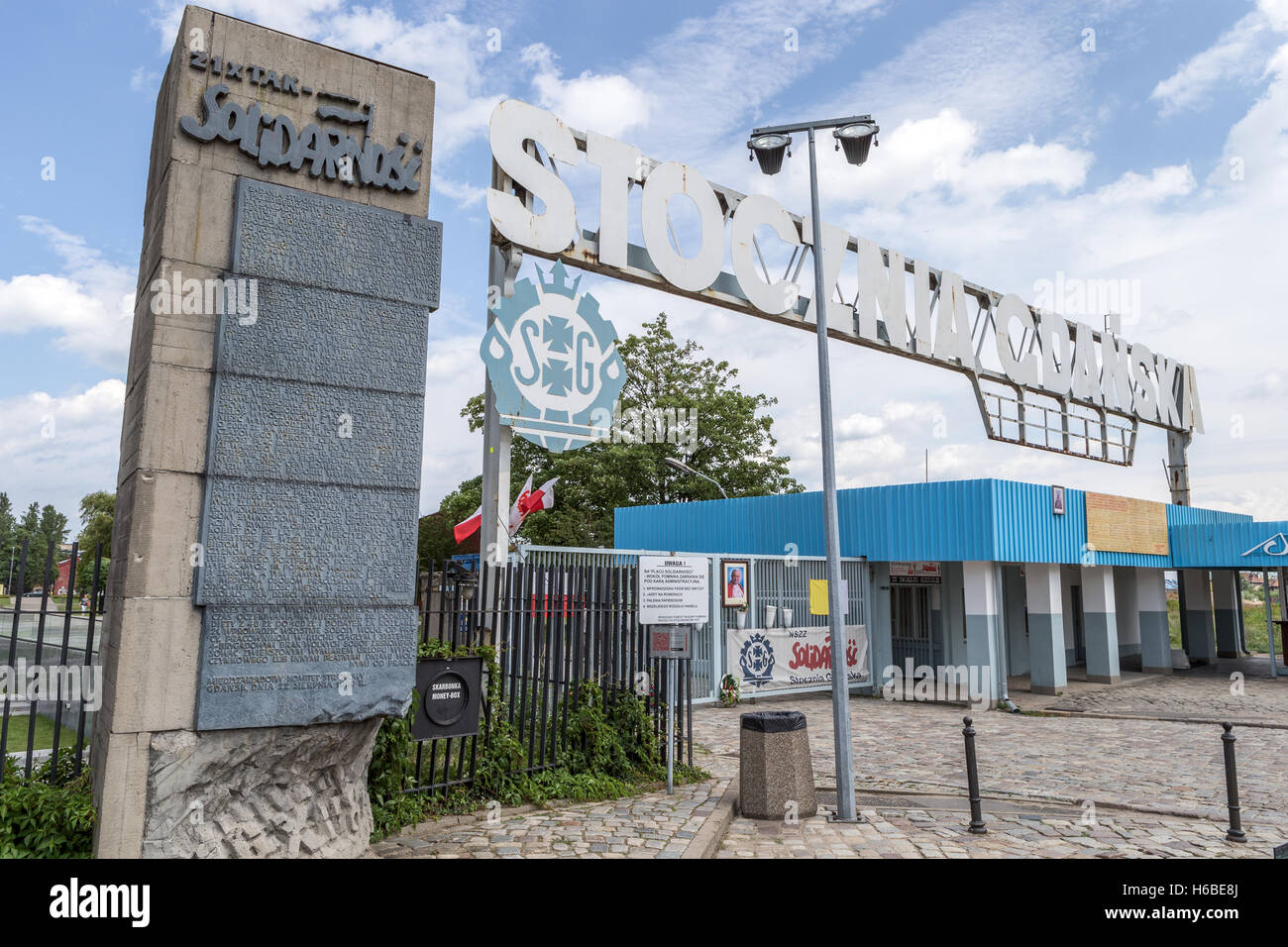 Europäisches Solidaritätszentrum, Tor 2, Danziger Werft, Stocznia Danzig, mit den 21 Forderungen der Solidarnosc, Polen Stockfoto