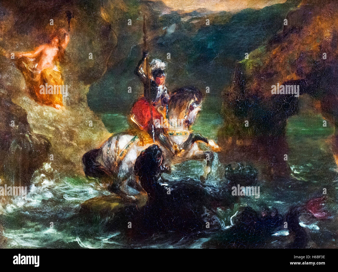 "St George Fighting the Dragon (Saint George Combattant le Dragon), auch bekannt als"Perseus liefern Andromeda"von Eugène Delacroix, Öl auf Leinwand, 1847 Stockfoto