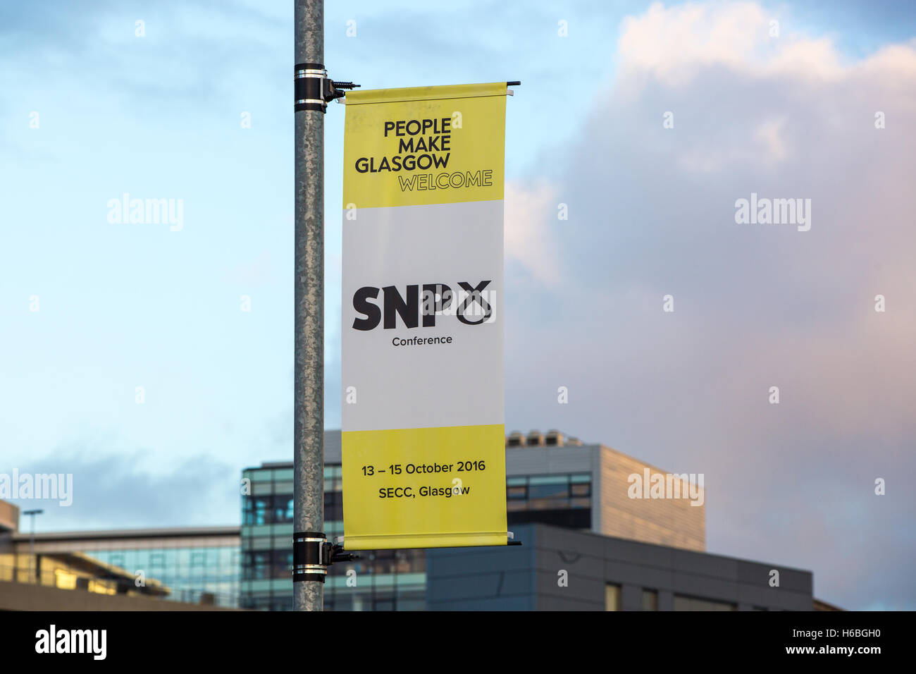 Ein Plakat von der SNP national Conference 2016 in Glasgow. Stockfoto