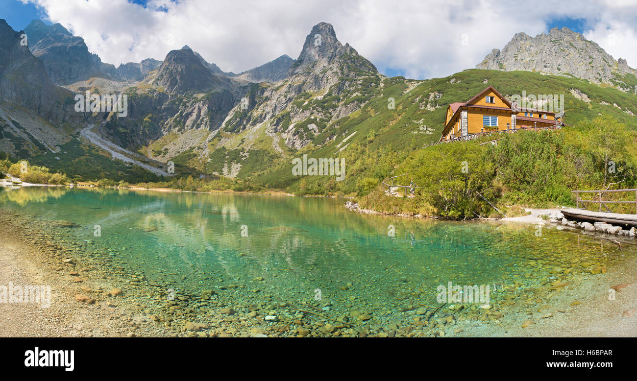 Hohe Tatra - Zelené Pleso See und Tal mit dem Chalet Stockfoto