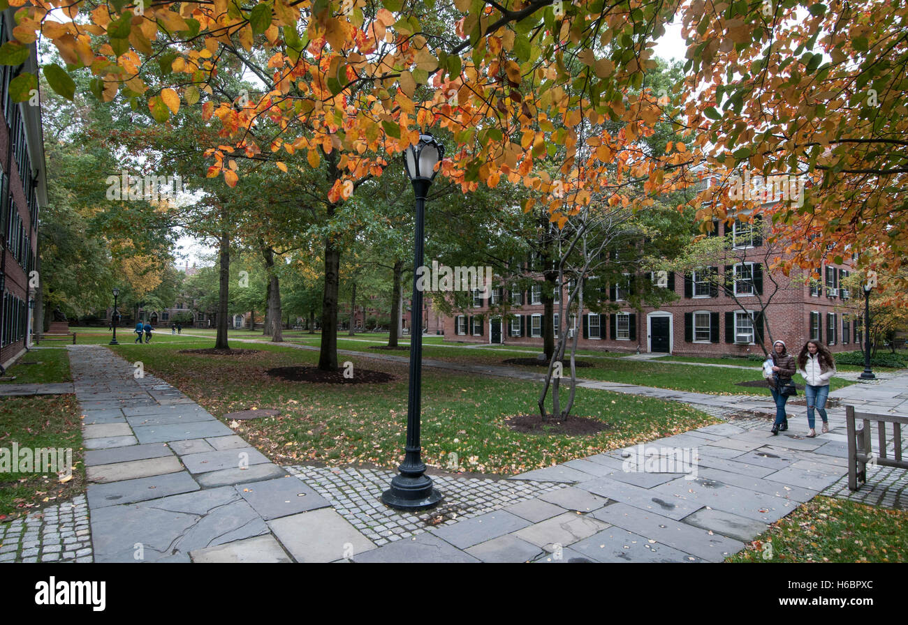 Zwei Studentinnen begehbar aber das Quad auf alten Campus der Yale Universität ein Herbstnachmittag. Stockfoto