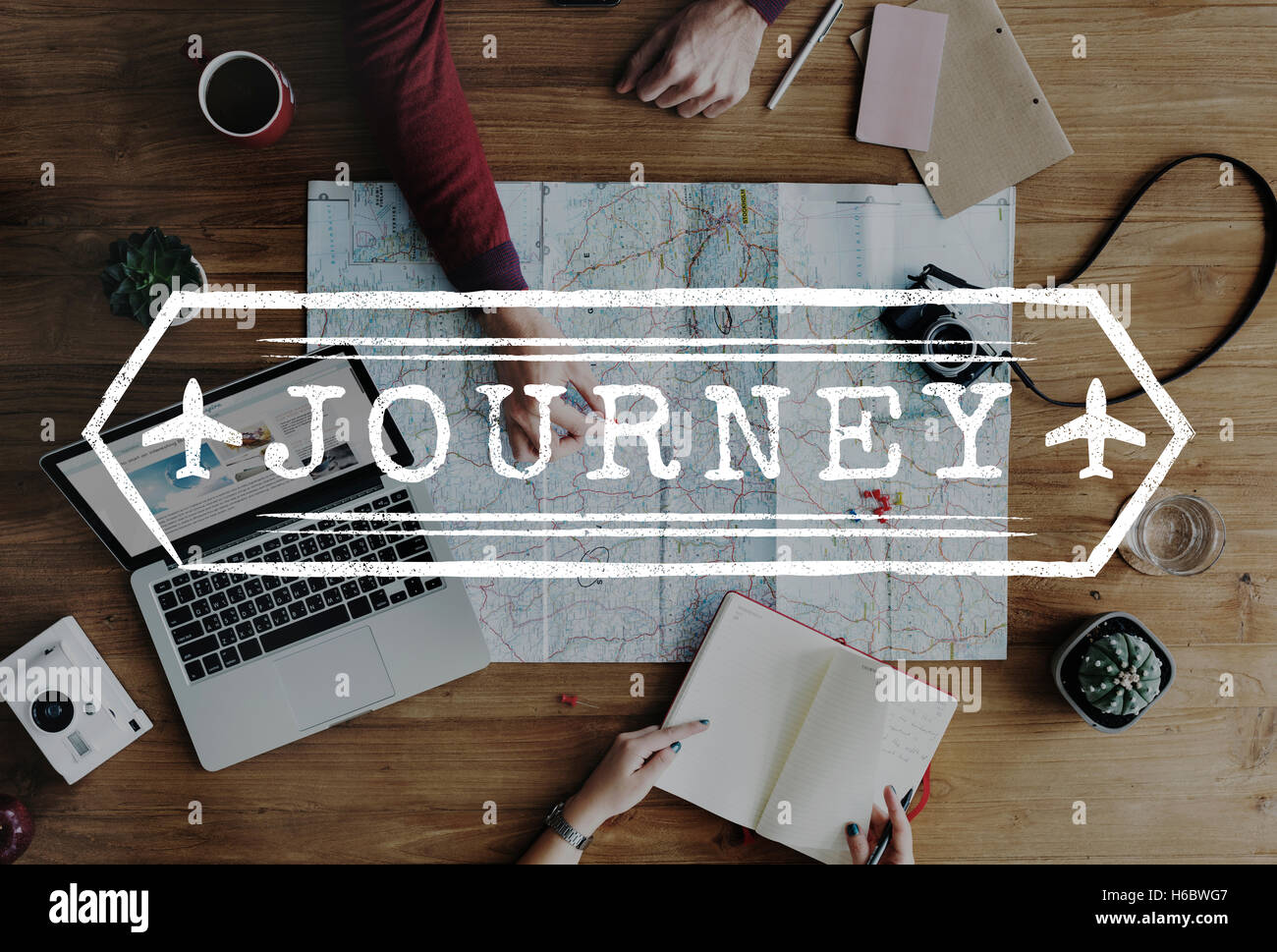 Reise Travel Trek Reise Tour Grafikkonzept erkunden Stockfoto