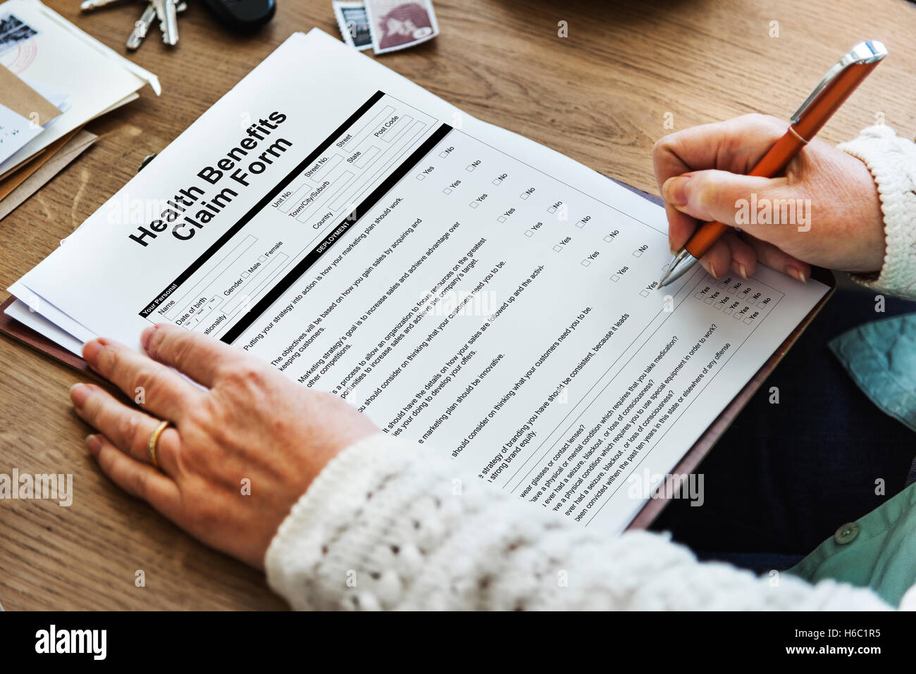 Check Formular Anspruch Geschichte aufzeichnen Gesundheitskonzept Stockfoto