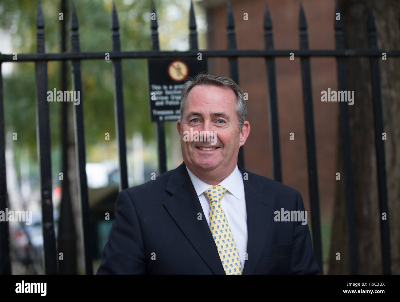 Staatssekretär für internationalen Handel und Präsident des Board Of Trade, Liam Fox, kommt nach einer Kabinettssitzung Stockfoto