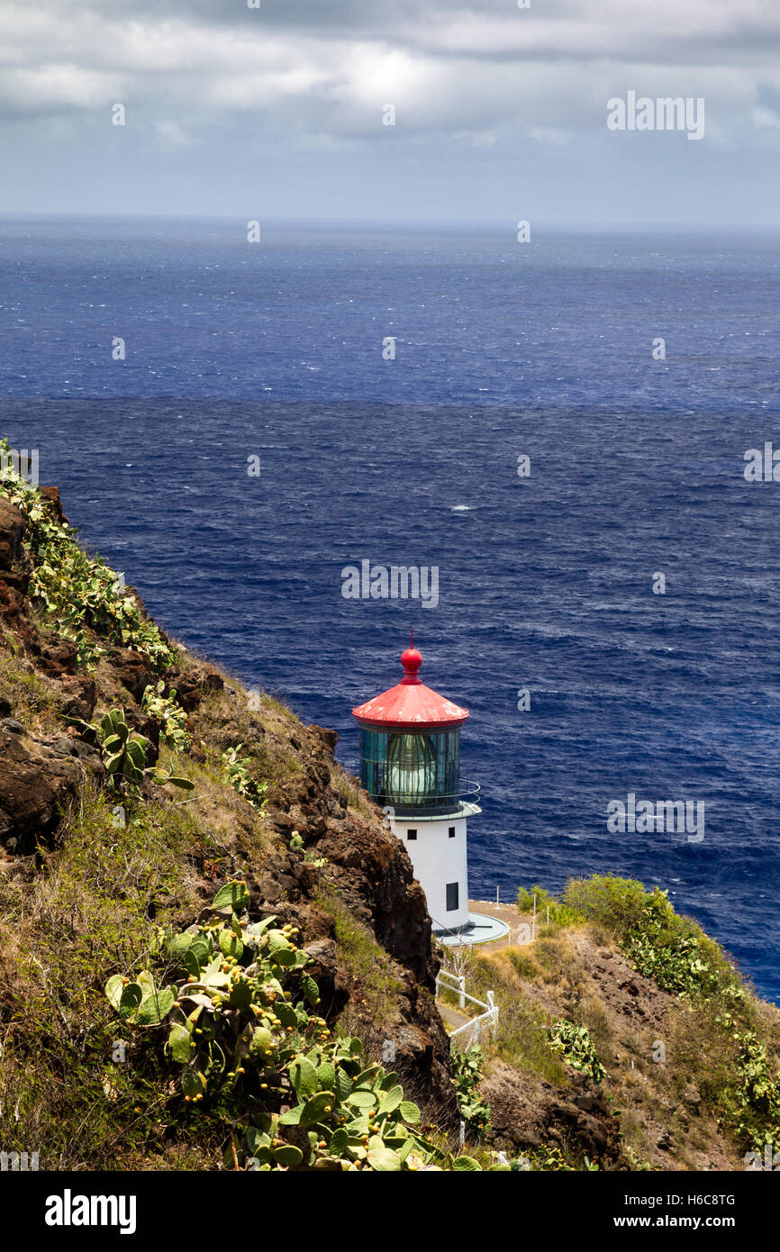 Makapuu Point Lighthouse an der Ostküste von Oahu, Hawaii, USA. Stockfoto