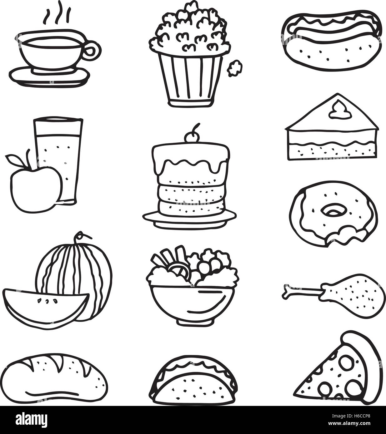 Doodle Von Essen Kuche Kuchen Obst Vektorgrafiken Stock Vektorgrafik Alamy