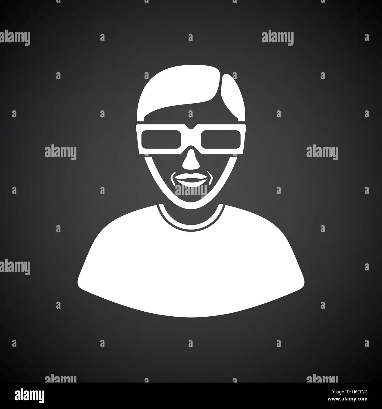 Mann mit 3d Brille-Symbol. Schwarzer Hintergrund mit weißen. Vektor-Illustration. Stock Vektor