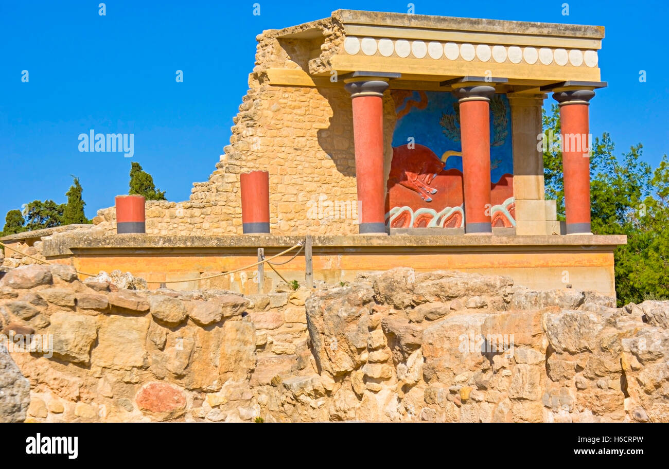 Der Komplex der Palast von Knossos ist das große Vorbild der antiken Kunst und Architektur, Heraklion, Griechenland Stockfoto