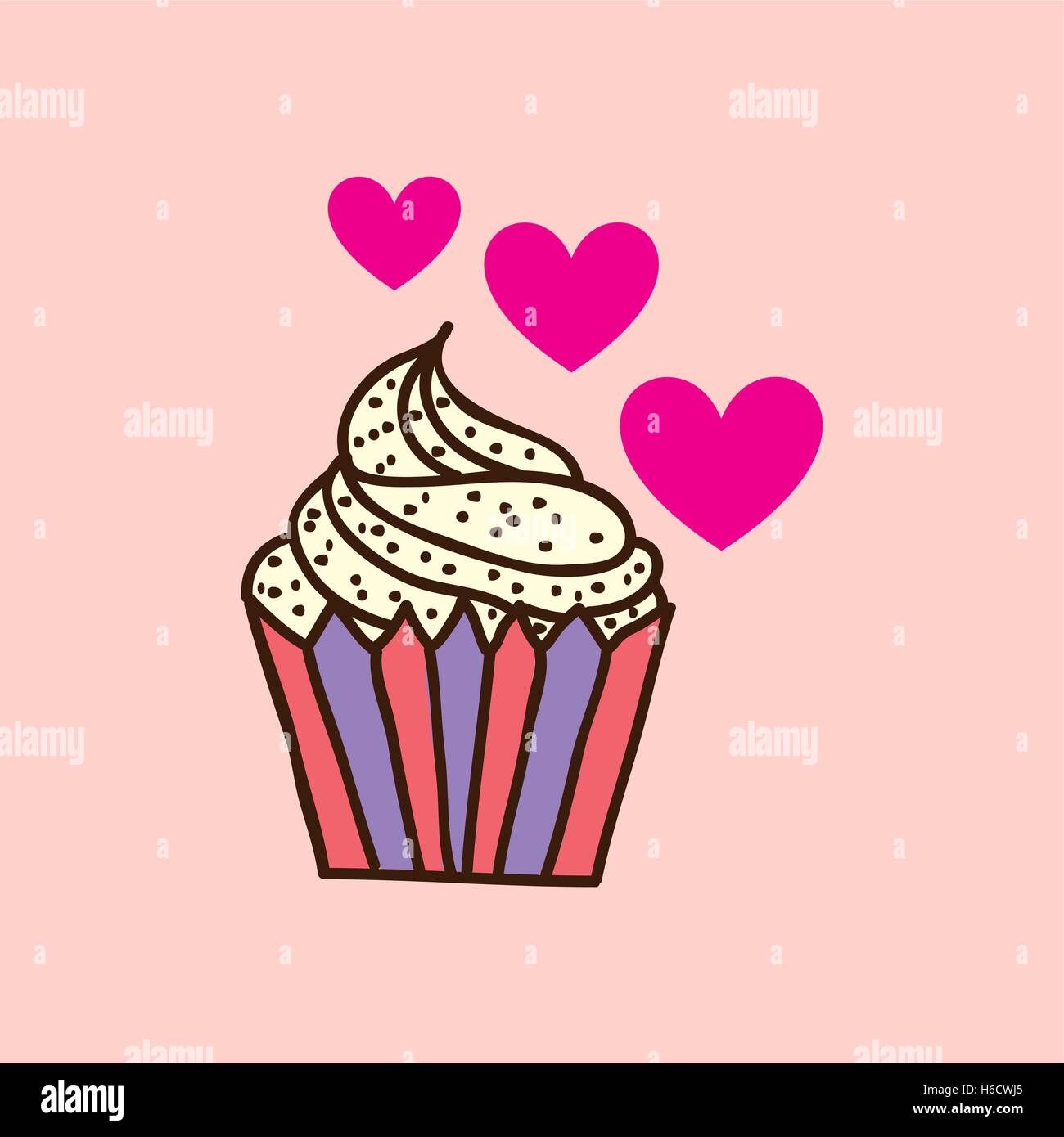 Herz rosa Cartoon Cupcake Chips süße Ikone Design Vektor-illustration Stock Vektor