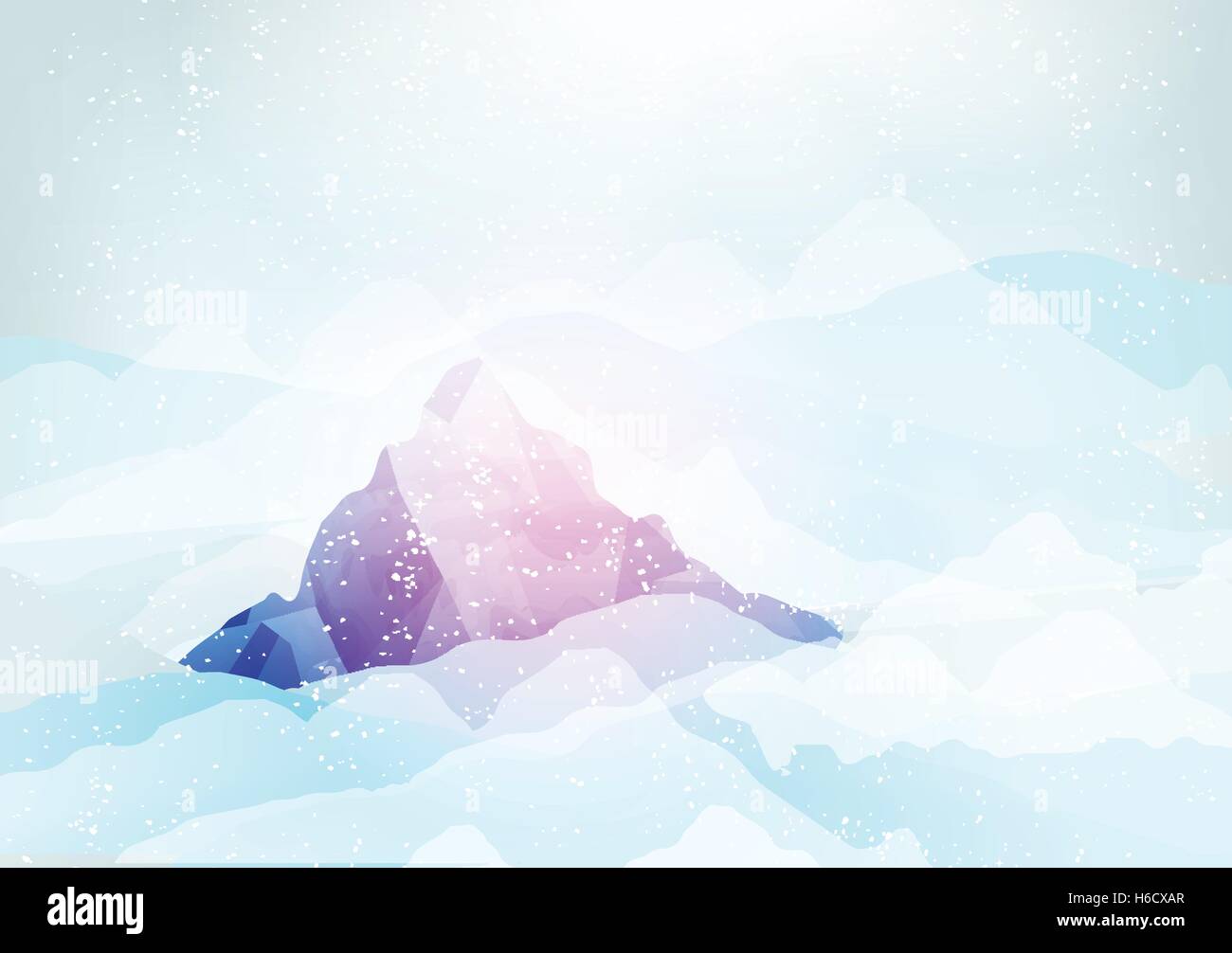 Snowy Mountains Peak mit Wolken unter ihm - Vektor-Illustration Stock Vektor