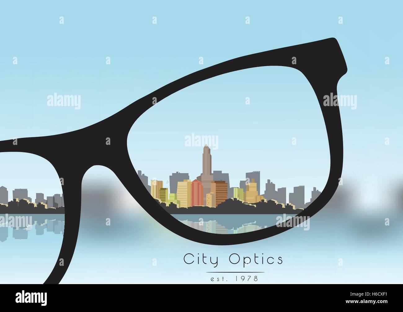 Aus Focus Business Gebäude Stadt mit Himmel und mit einer Brille, die die  Vision - Vektor-Illustration korrigieren Stock-Vektorgrafik - Alamy