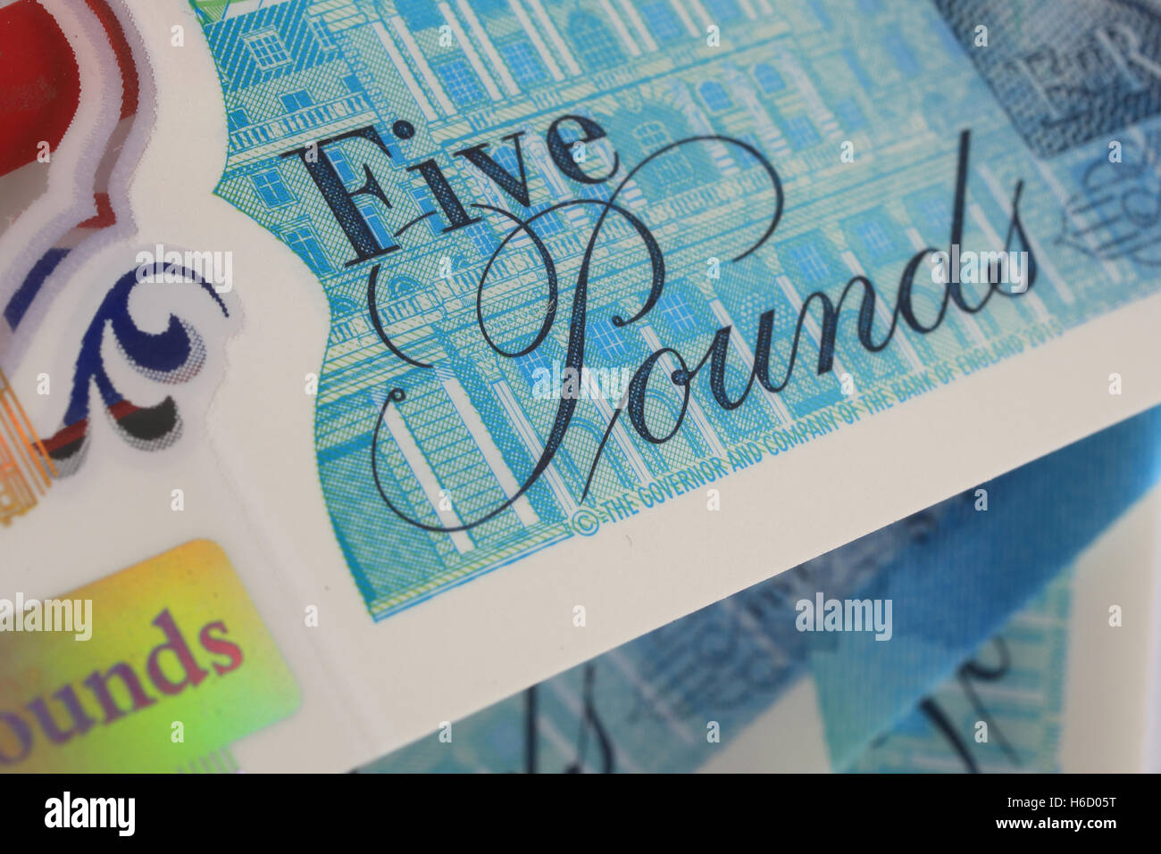 2016 neue Bank of England £5 Kunststoff Hinweis. Stockfoto