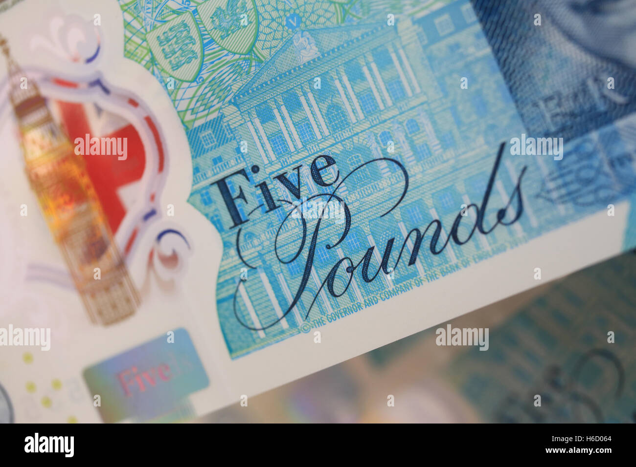 2016 neue Bank of England £5 Kunststoff Hinweis. Stockfoto