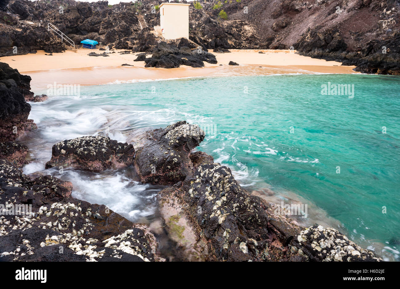Trostloser Cove Ascension Island in der Bucht sicheres Schwimmen suchen.  Beliebte Insel Tauchplatz Stockfoto