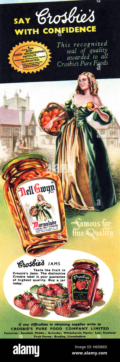 1951 britische Werbung für Crosbie Marmelade und Konfitüre Stockfotografie  - Alamy