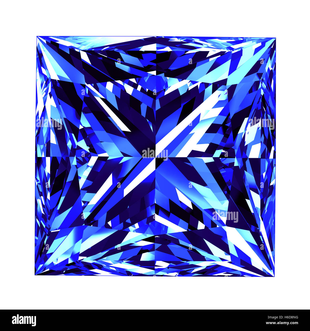 Sapphire Princess-Schliff Over White Background. 3D Illustration. Stockfoto