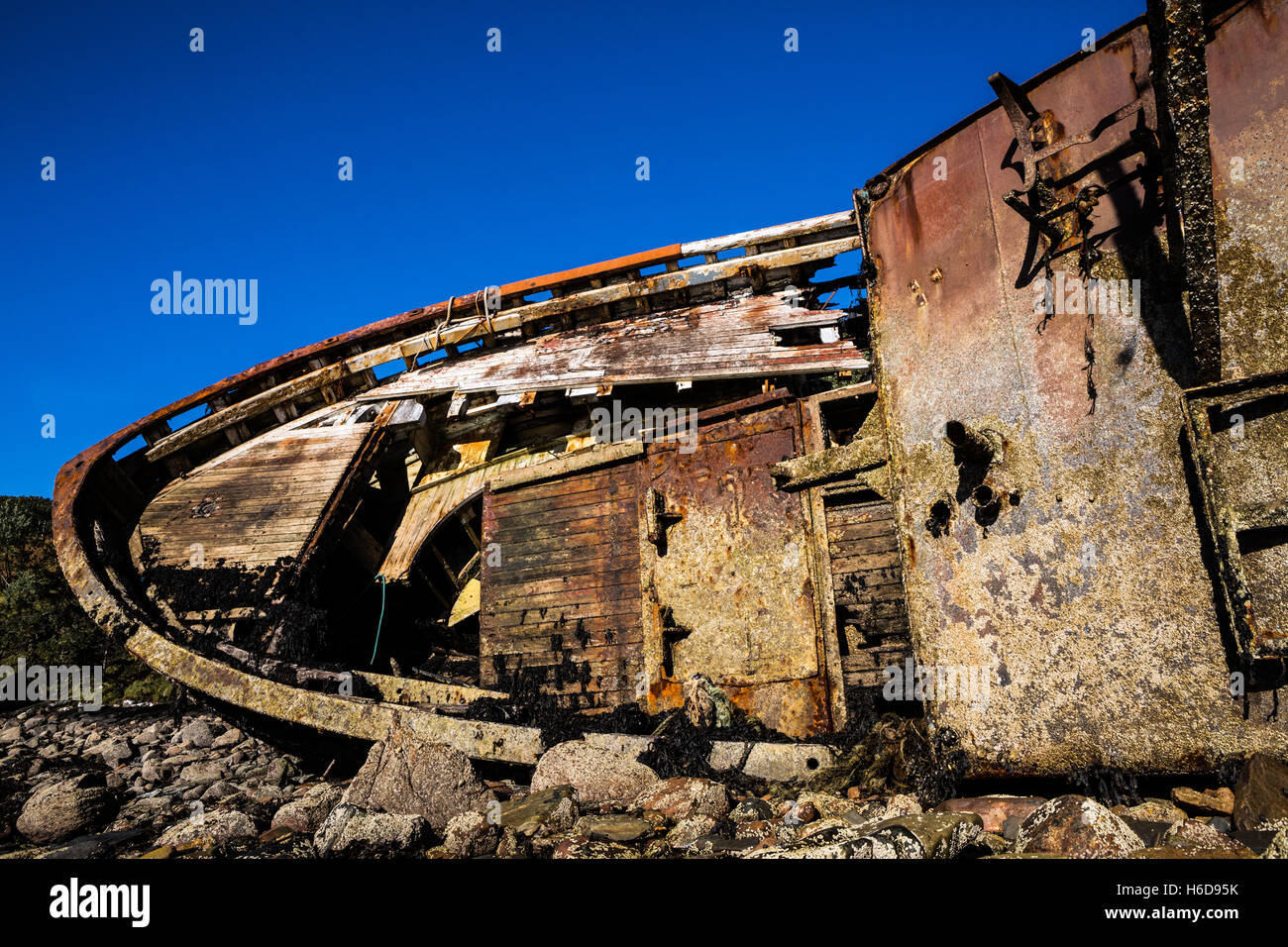 Zerstörten & verlassenen alten Boot. Stockfoto