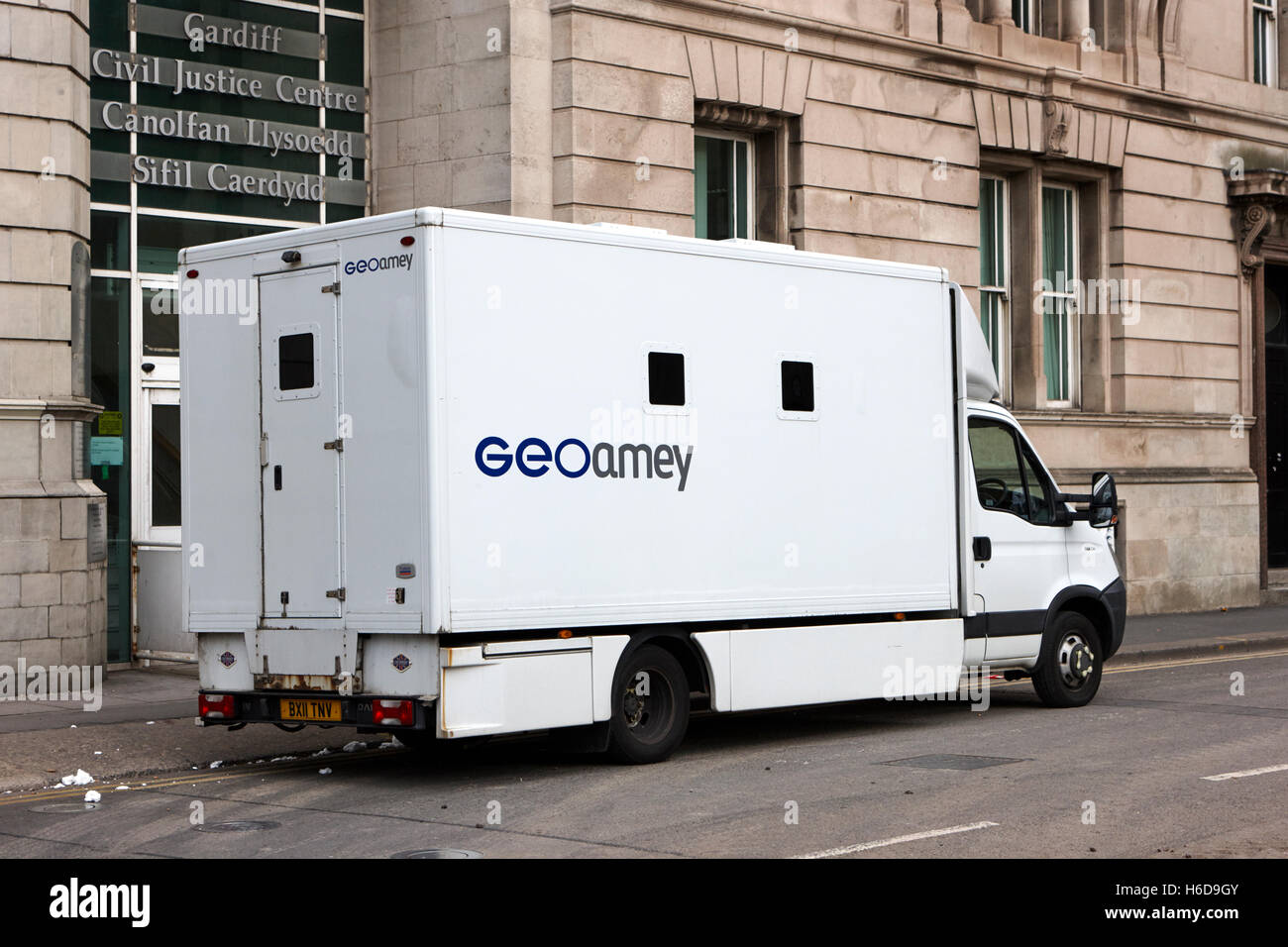 Geoamey Gefängnis Transport van Ziviljustiz Stadtzentrums Cardiff Wales Großbritannien Stockfoto