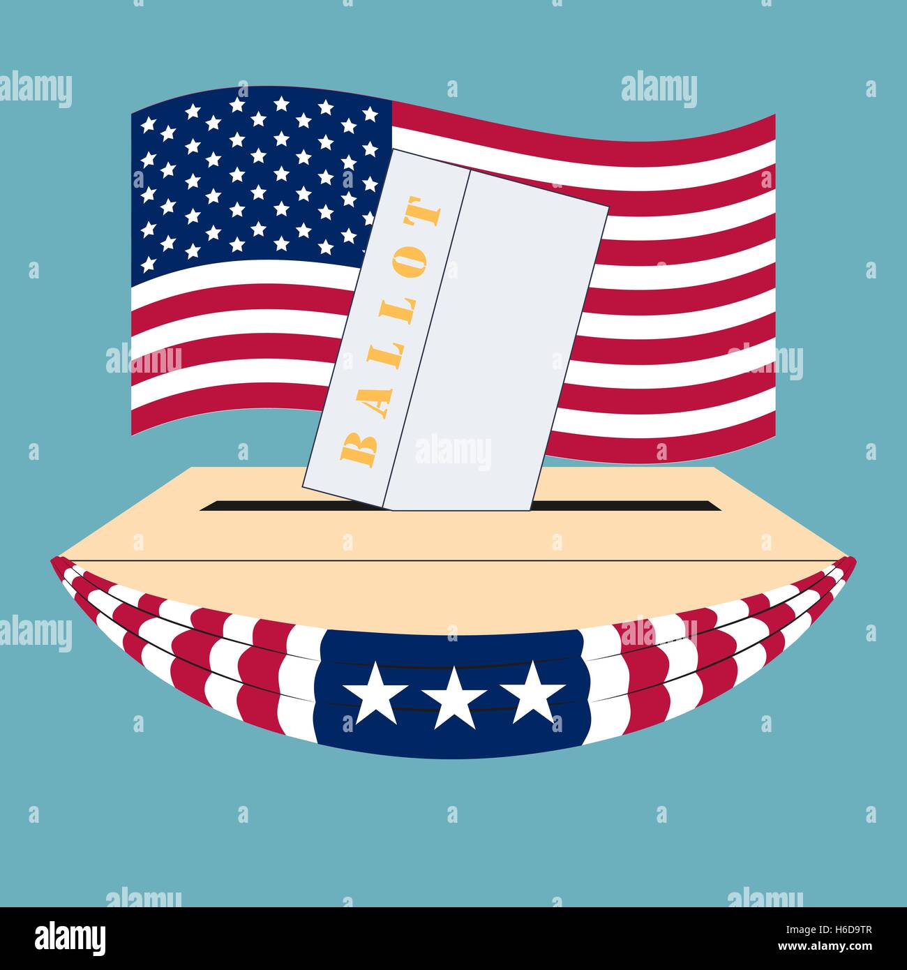 Vereinigte Staaten von Amerika Wahl Box und Stimmzettel, auf dem Hintergrund kennzeichnen uns Stock Vektor