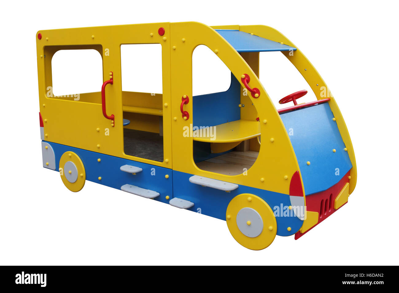 Die Bus-Kinder-Holz isoliert auf weißem Hintergrund Stockfoto