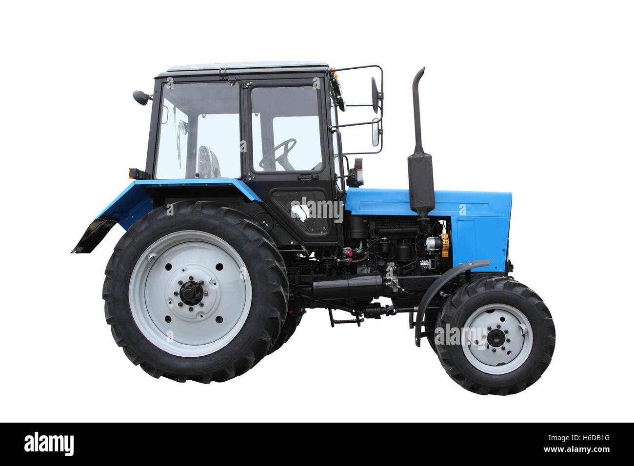 Blaue Traktor isoliert auf weißem Hintergrund Stockfoto