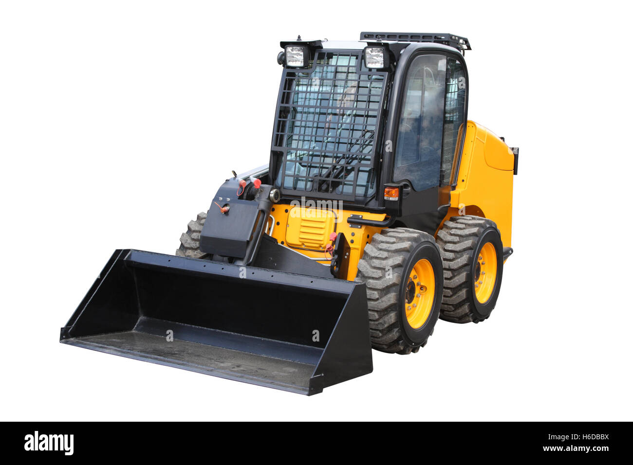 Gelbe Loader separat auf einem weißen Hintergrund Stockfoto