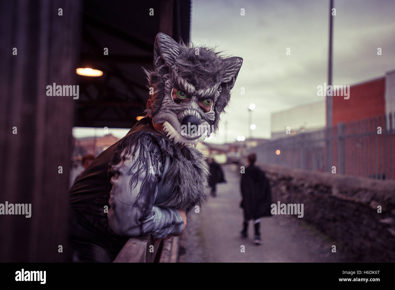 Aberystwyth, Wales, UK. 27. Oktober 2016.  Kinder in Halloween Fancy Dress Kostüme einsteigen in das Vale of Rheidol Schmalspur Dampfeisenbahn "Halloween Special" am Bahnhof von Aberystwyth trainieren.     Bildnachweis: Keith Morris/Alamy Live-Nachrichten Stockfoto