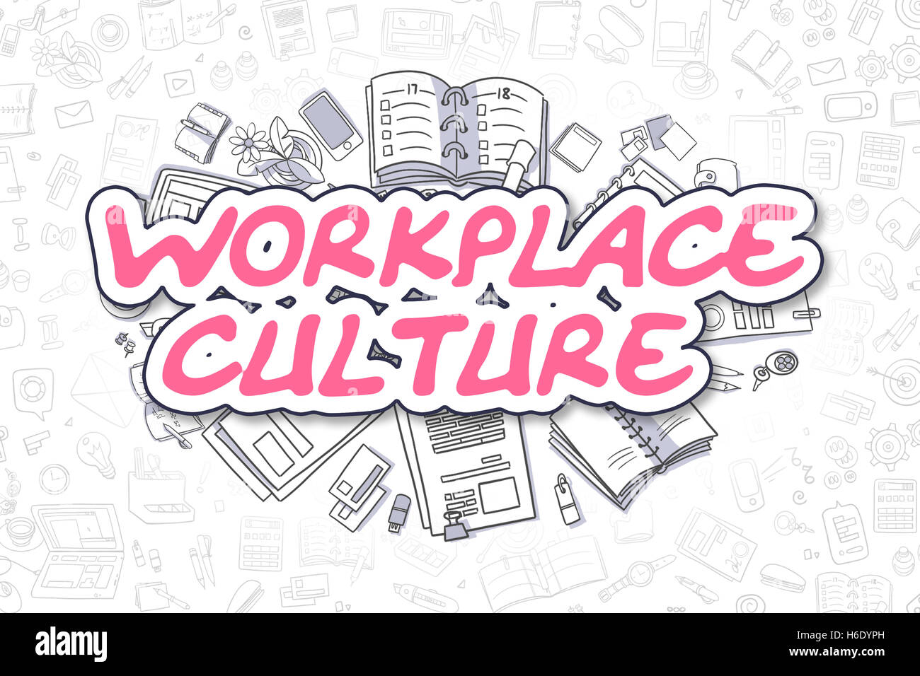 Arbeitsplatzkultur - Doodle Magenta Text. Business-Konzept. Stockfoto
