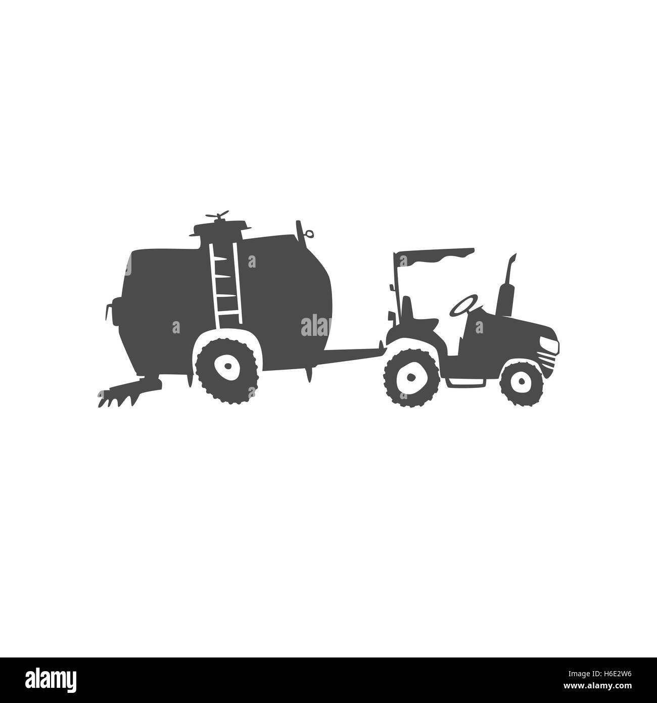 Einfach Spaß Traktor-Symbol. Monochrome Traktor mit einem Anhänger Tank auf weißen Hintergrund isoliert Stock Vektor