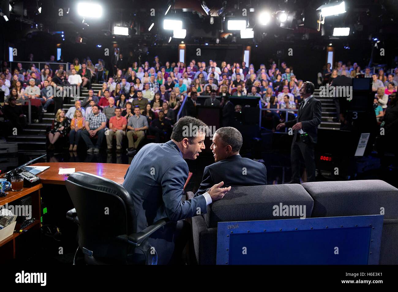 TV-Talkmaster Jimmy Kimmel interviews US-Präsident Barack Obama während einer Aufzeichnung der Jimmy Kimmel Live Show 12. März 2015 in Los Angeles, Kalifornien. Stockfoto