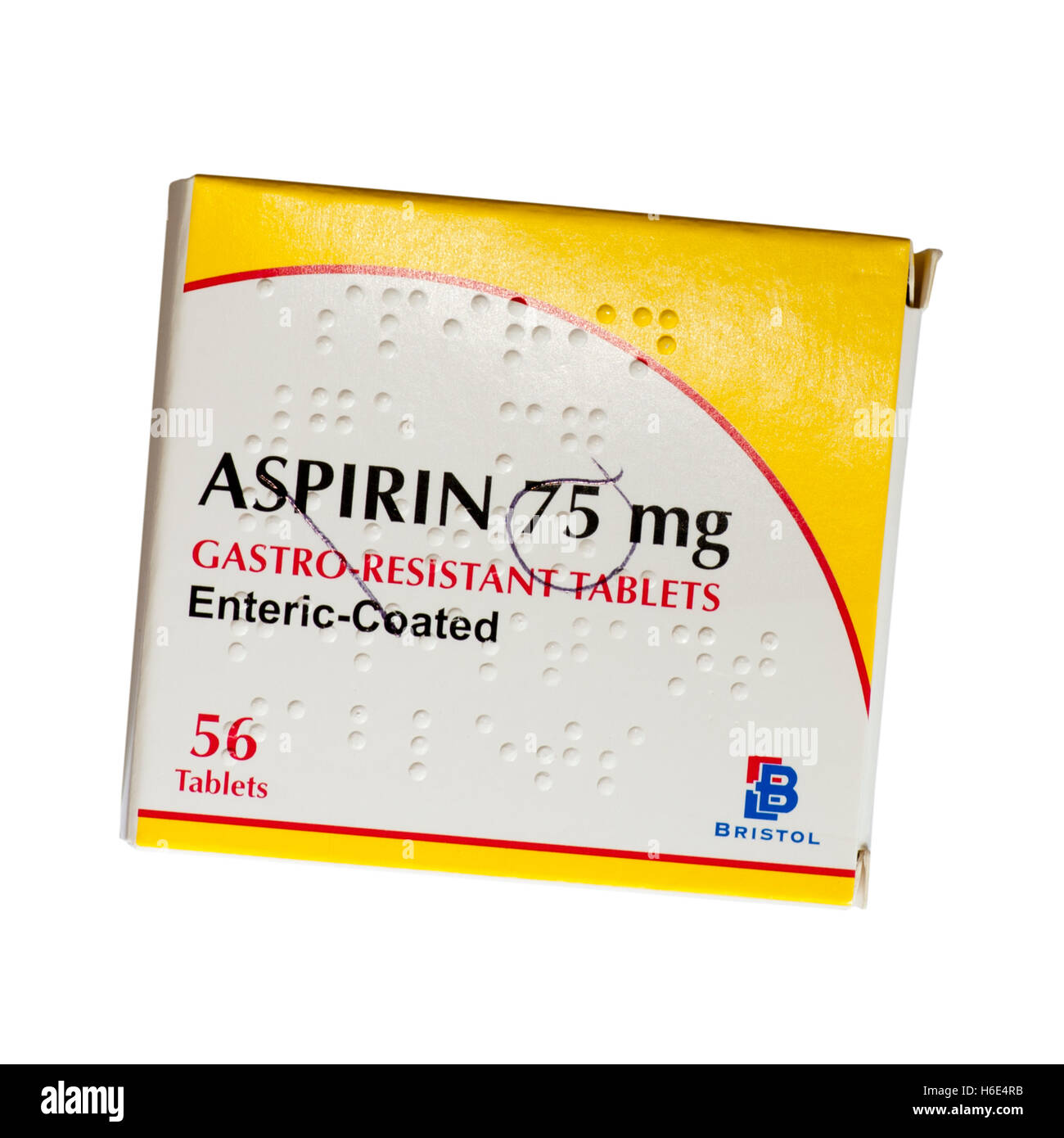 Packung von 75mg-Gastro beständig Aspirin-Tabletten von Bristol gemacht Stockfoto