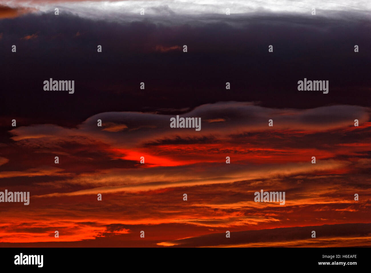 Bewölkter Himmel bei Sonnenaufgang, Nordosten Islands, Nordatlantik, Europa Stockfoto