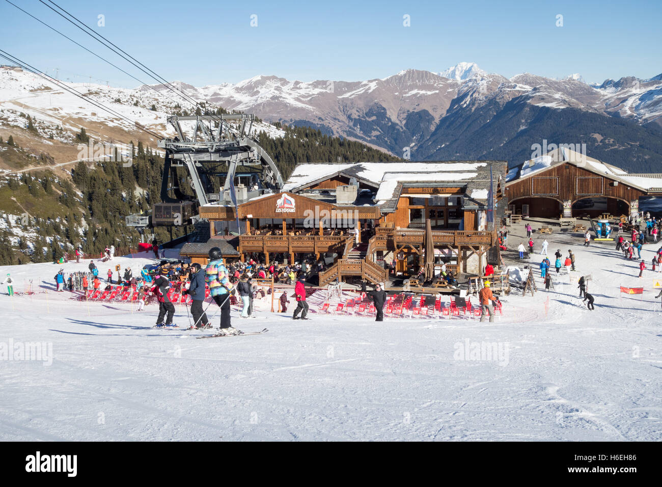 Les Verdons Bergrestaurant, La Saulire Gipfel, Courchevel, Meribel, Frankreich Stockfoto