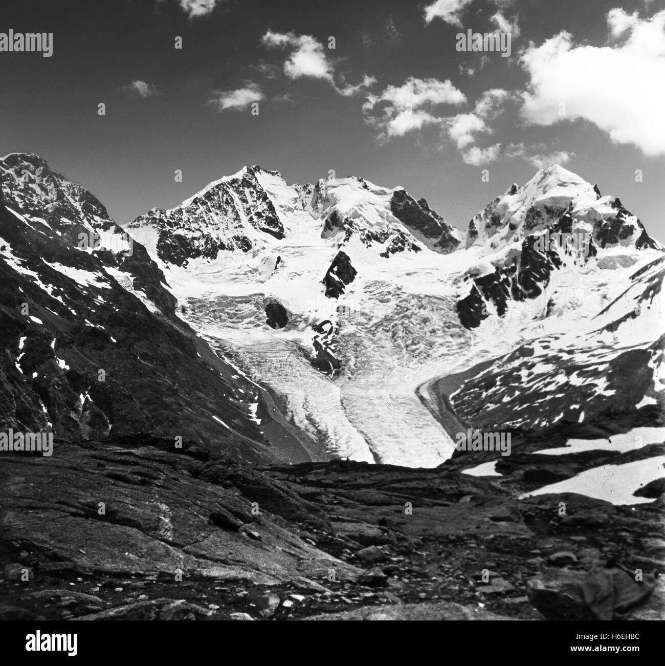 Die Tschierva-Gletscher in der Berninagruppe in der Schweiz 1928 Stockfoto