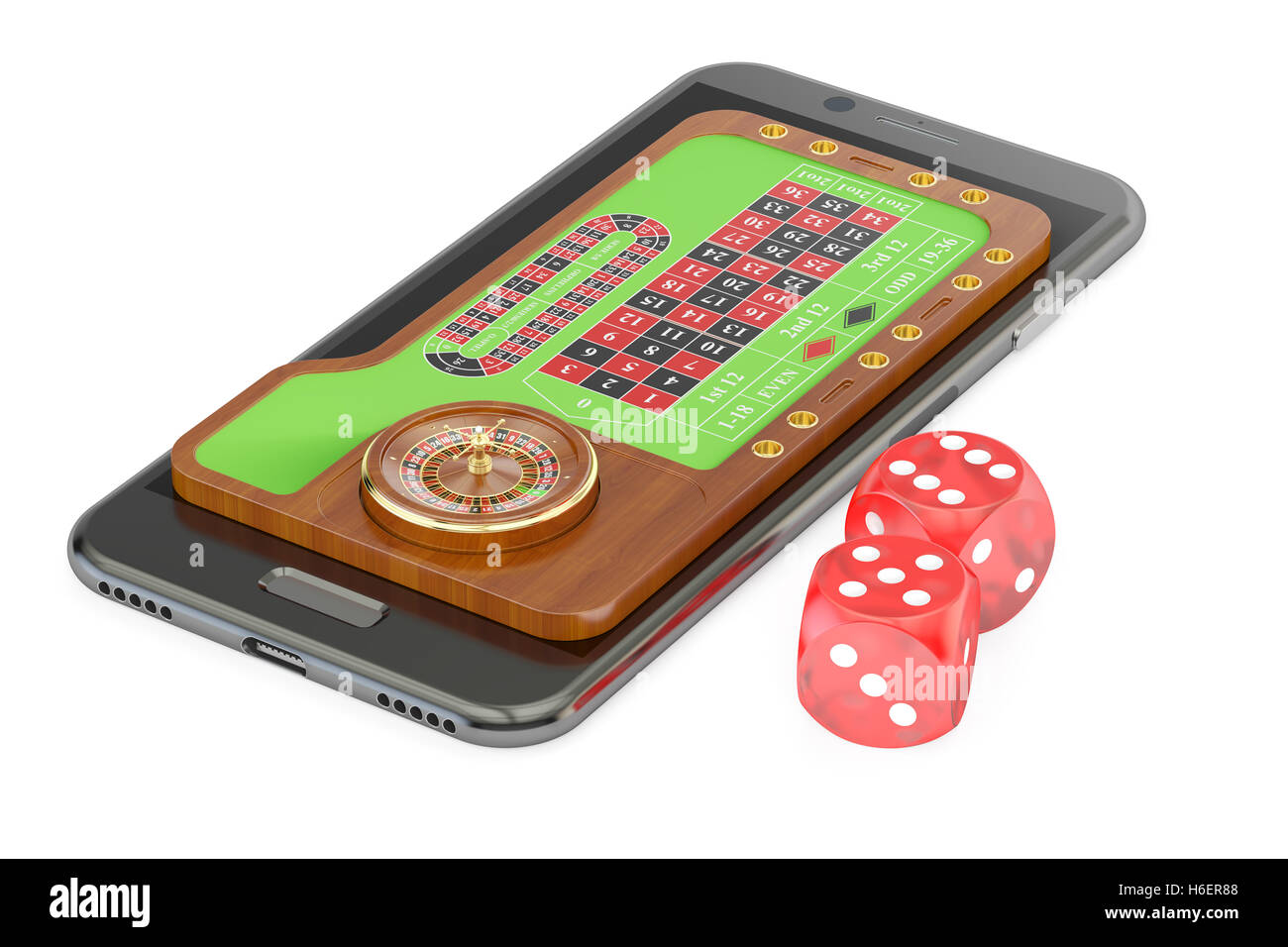 Casino spielen Online-Konzept auf Smartphone-Bildschirm, 3D rendering Stockfoto