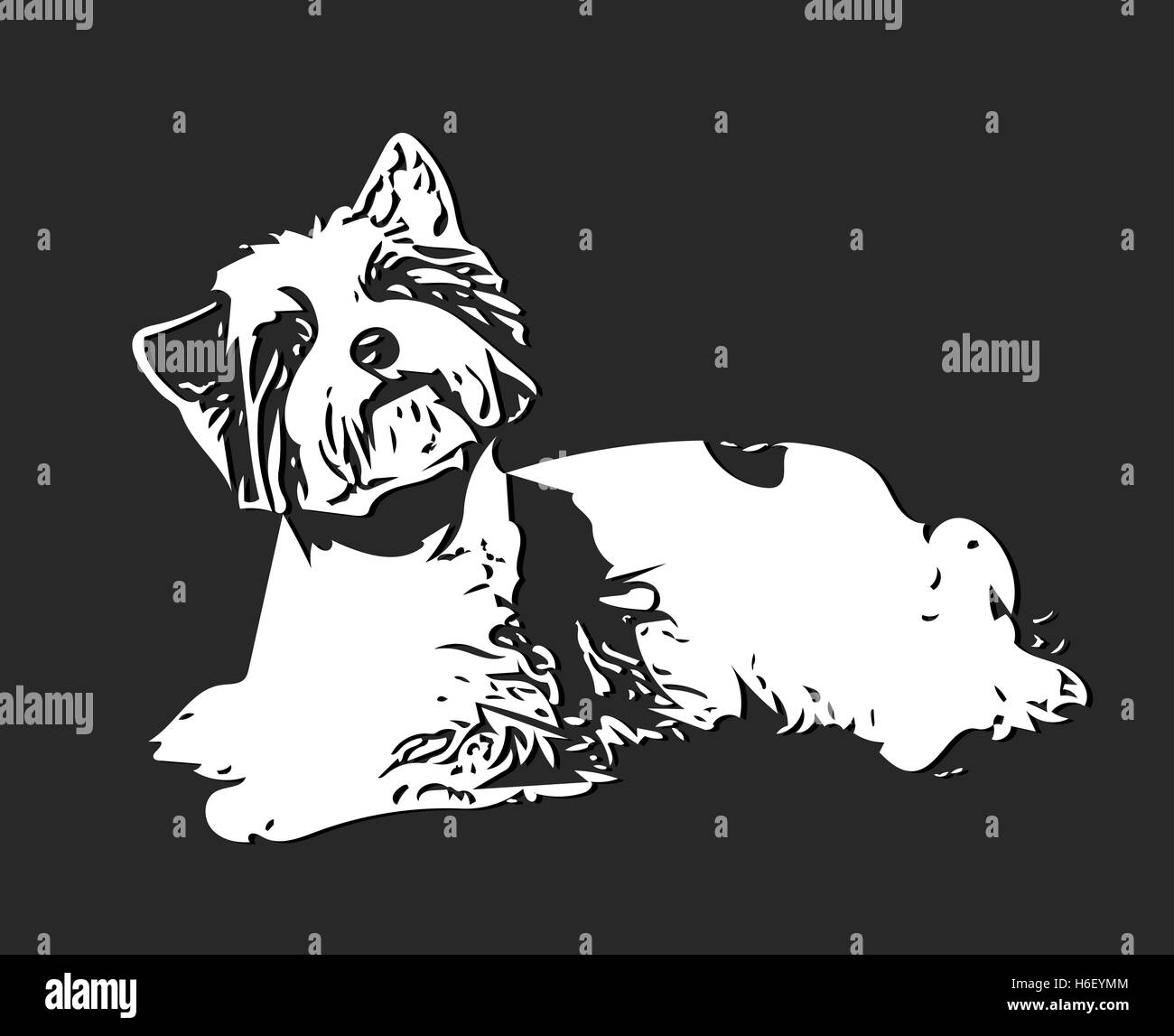 Abbildung Abbildung weißen Hund auf einem grauen Hintergrund Stockfoto