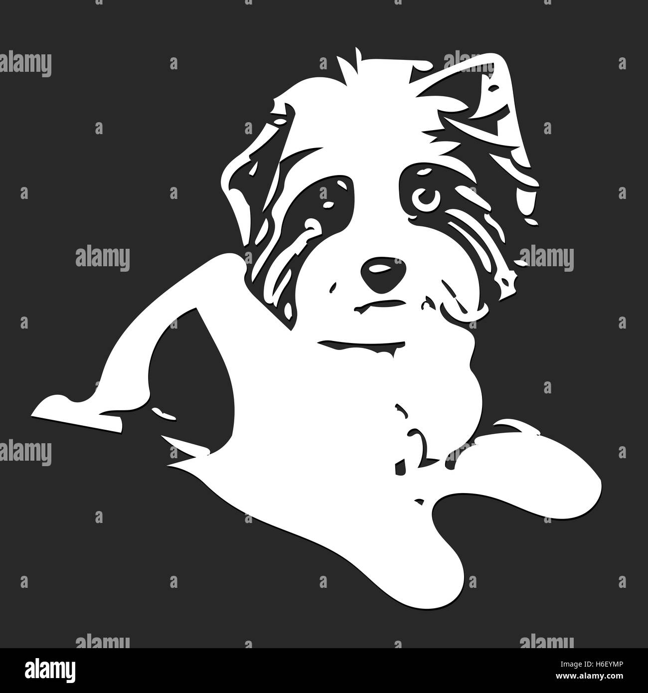 Abbildung Abbildung weißen Hund auf einem grauen Hintergrund Stockfoto