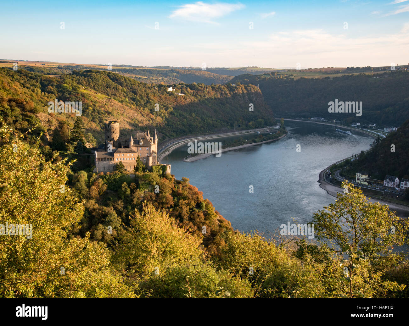 Burg Katz schloss über dem Rhein, Rheinland-Pfalz, Deutschland Stockfoto