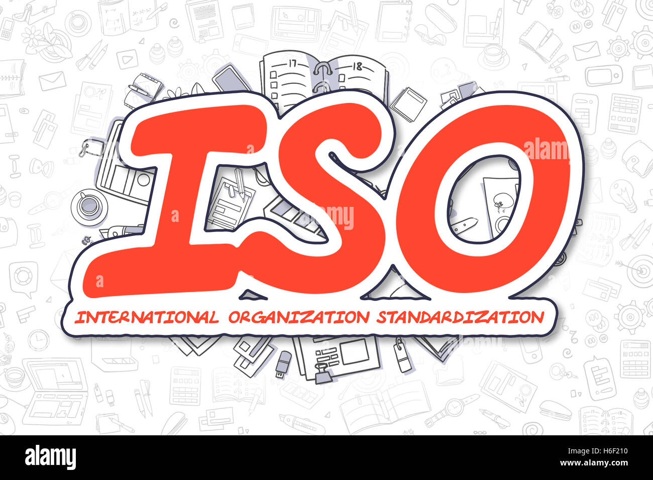 ISO - Cartoon rotes Wort. Business-Konzept. Stockfoto