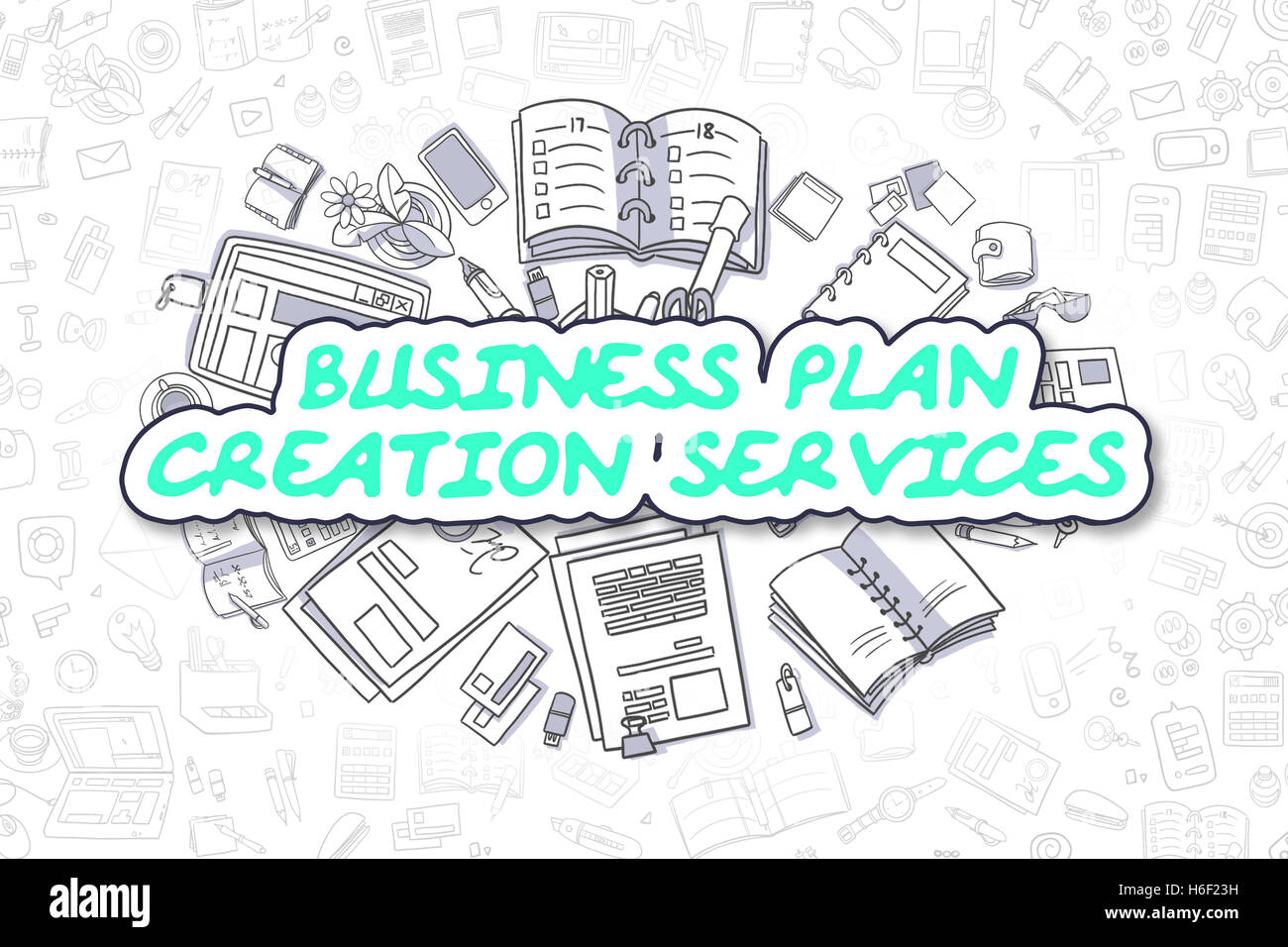 Business Plan Erstellung Dienstleistungen - Business-Konzept. Stockfoto