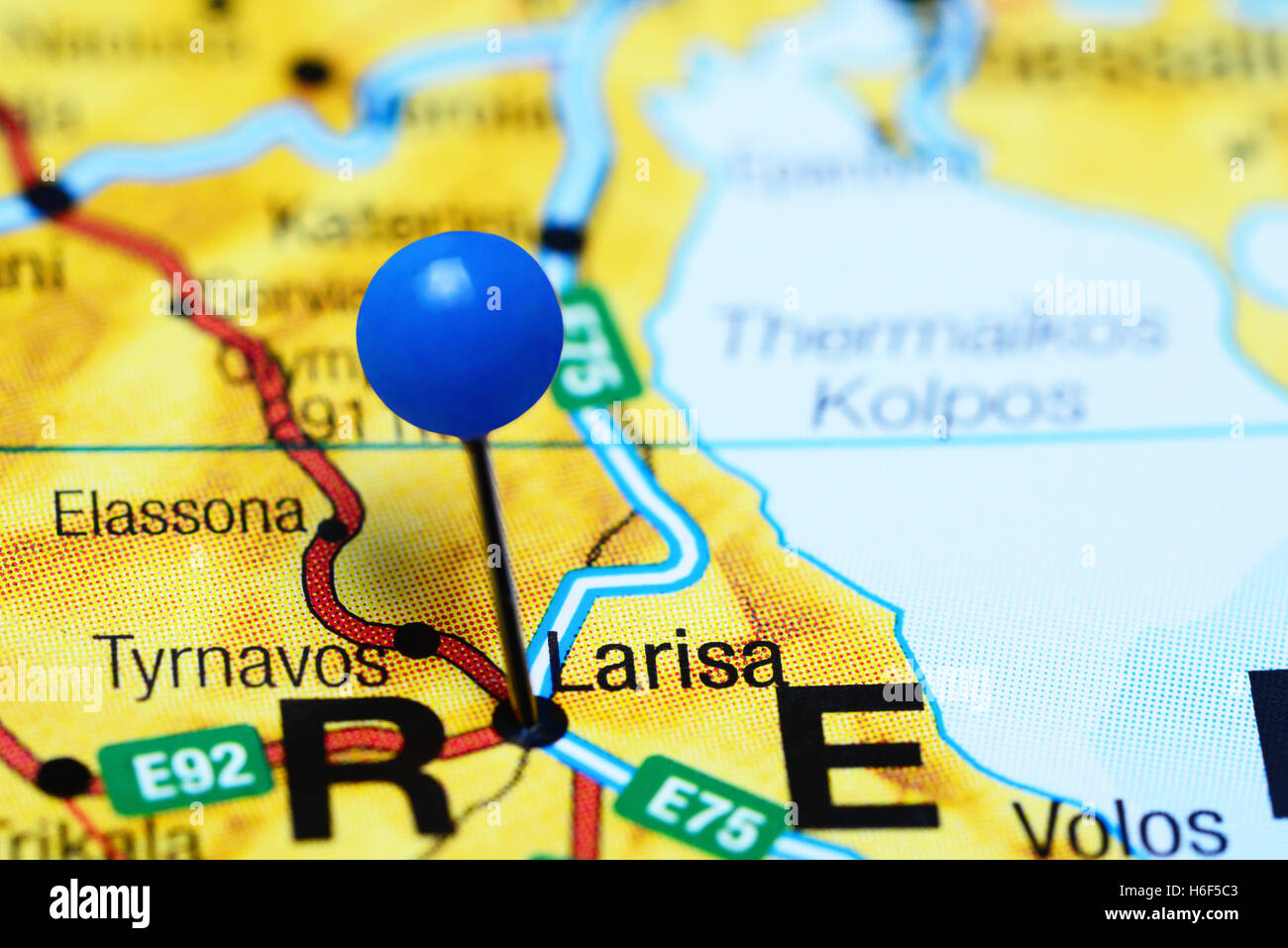 Larisa fixiert auf einer Karte von Griechenland Stockfoto