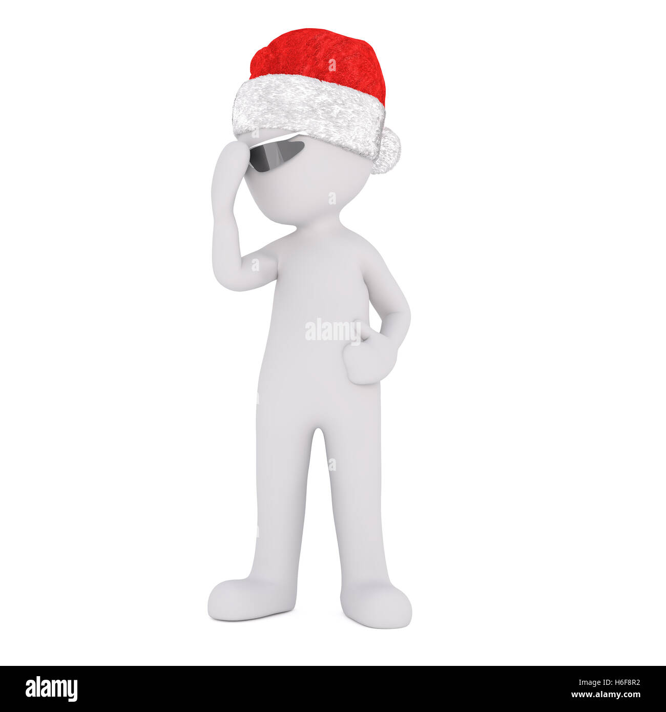 Cool 3D Abbildung dargestellt anzupassen seine Sonnenbrille und trägt Weihnachtsmütze vor einem weißen Hintergrund Stockfoto